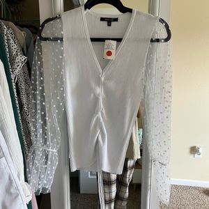 Ribbed top with sheer sleeves